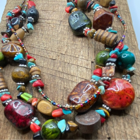 Boho Eclectic Beaded Multicolored Multi-Strand Necklace - Picture 5 of 5